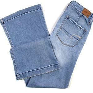 American Eagle Womens 6 A-Line Jeans Flare Leg Super Stretch Medium Wash Blue